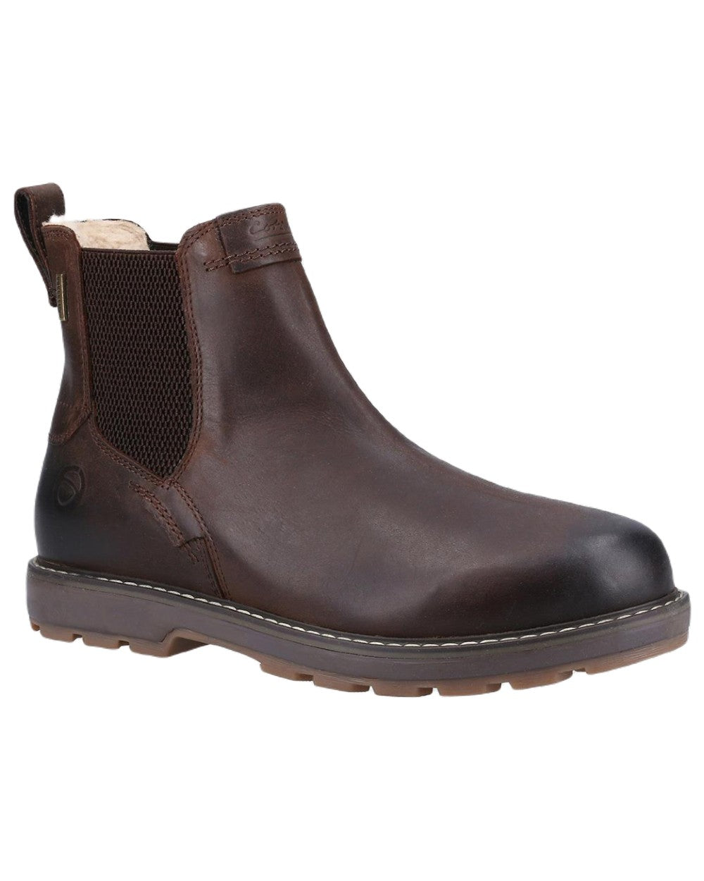 Brown coloured Cotswold Snowshill Chelsea Boots on white background 