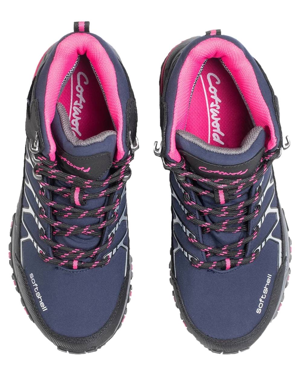 Black/Fuchsia coloured Cotswold Womens Abbeydale Mid Hiking Boots on white background 