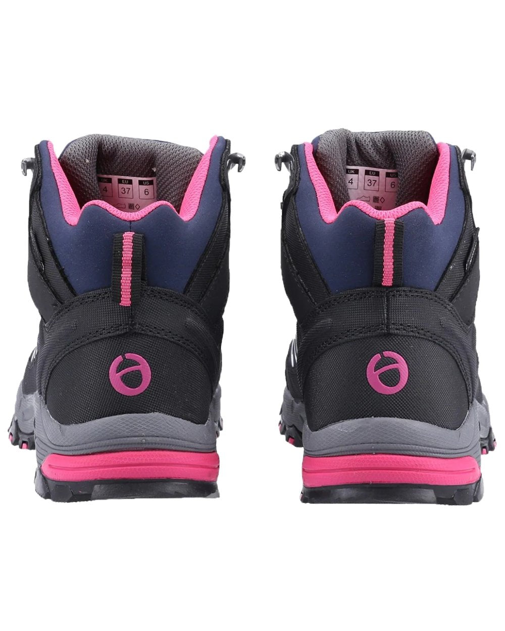 Black/Fuchsia coloured Cotswold Womens Abbeydale Mid Hiking Boots on white background 