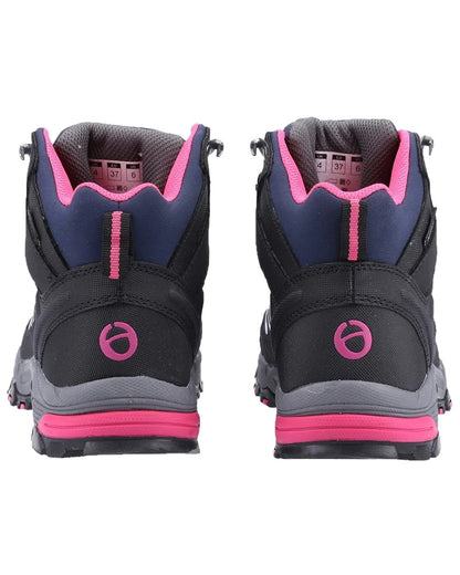 Black/Fuchsia coloured Cotswold Womens Abbeydale Mid Hiking Boots on white background 