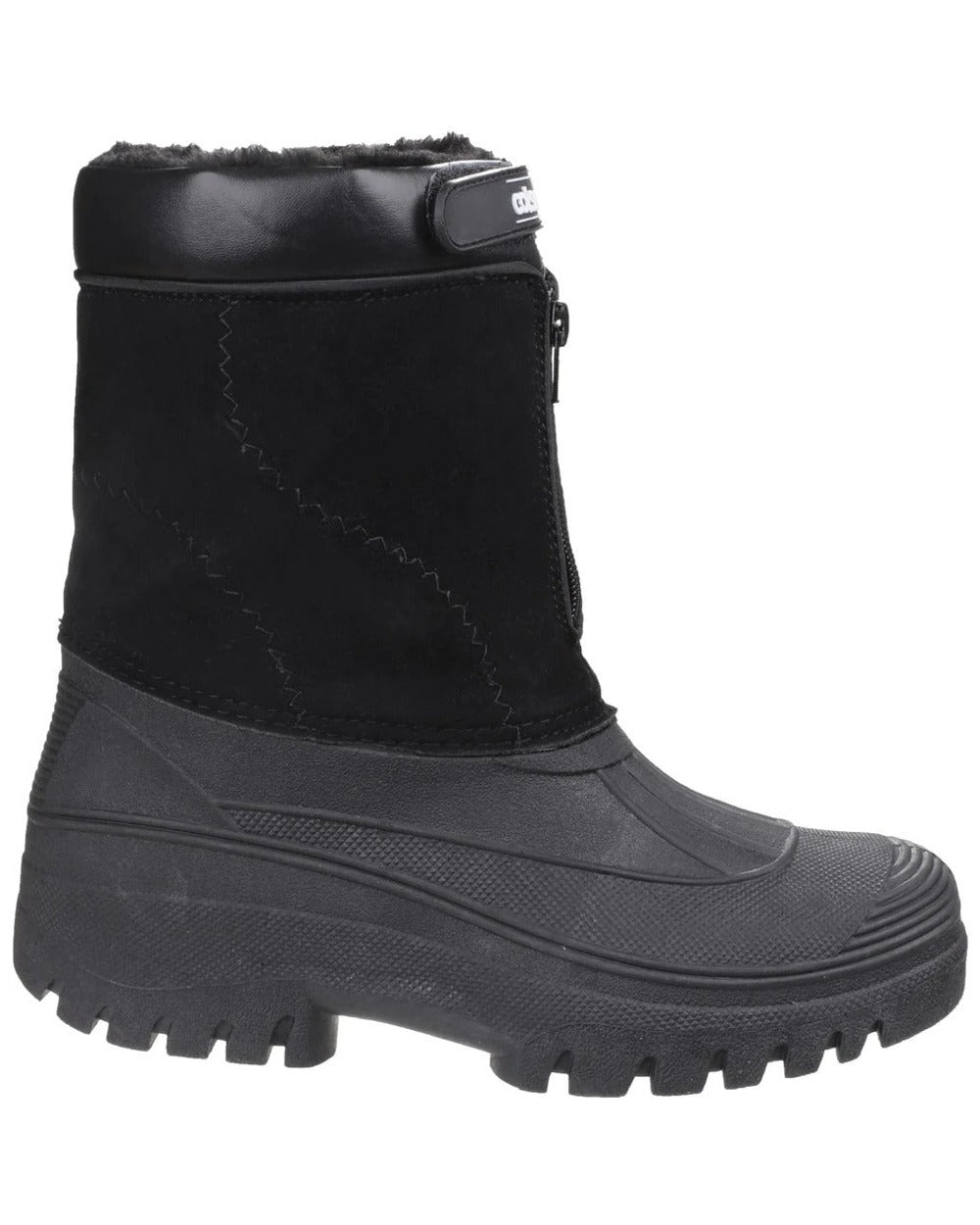 Black coloured Cotswold Womens Venture Waterproof Winter Boots on white background 