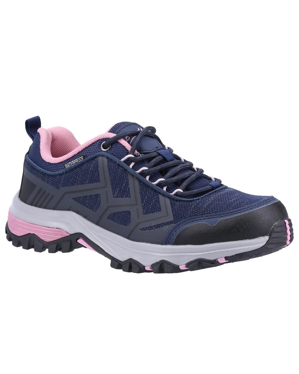 Navy coloured Cotswold Womens Wychwood Recycled Walking Shoes on white background 