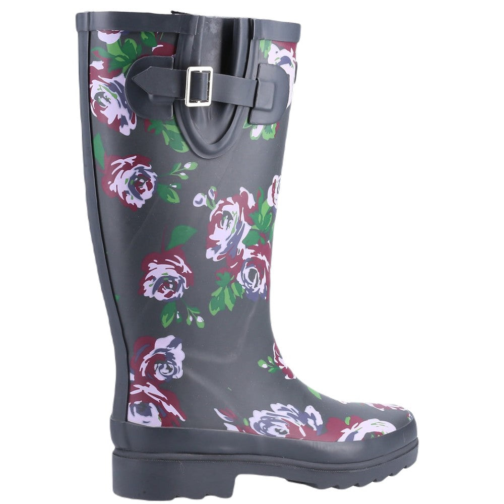 Cotswold Blossom Wellington Boots In Purple 