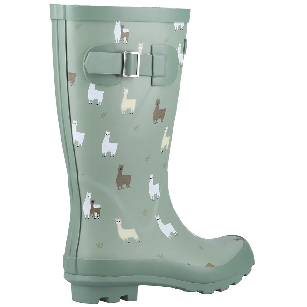 Cotswold Childrens Farmyard Wellington Boots in Alpaca Print Green 