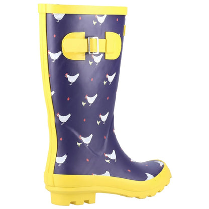 Cotswold Childrens Farmyard Wellington Boots in Chick Print Navy 