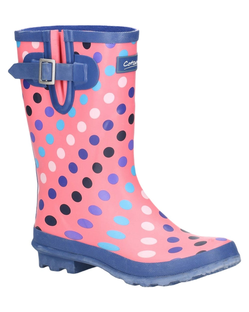 Cotswold Paxford Elasticated Mid Calf Wellington Boots In Pink Multi Spots 