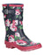 Cotswold Paxford Elasticated Mid Calf Wellington Boots In Black Flowers #colour_black-flowers