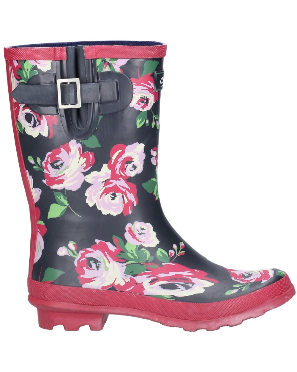 Cotswold Paxford Elasticated Mid Calf Wellington Boots In Black Flowers 