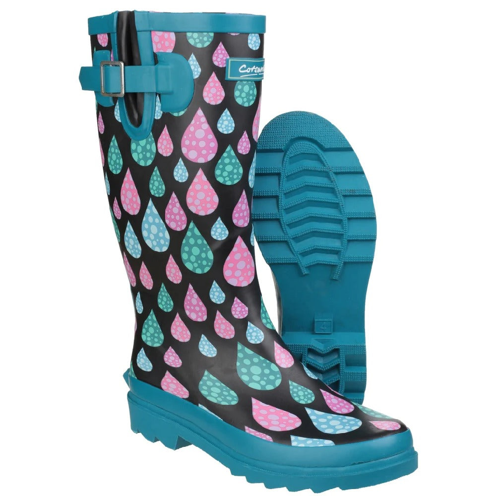 Cotswold Womens Burghley Waterproof Pull On Wellington Boots in Raindrop Blue