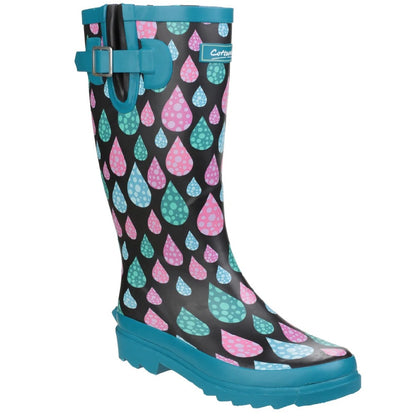 Cotswold Womens Burghley Waterproof Pull On Wellington Boots in Raindrop Blue