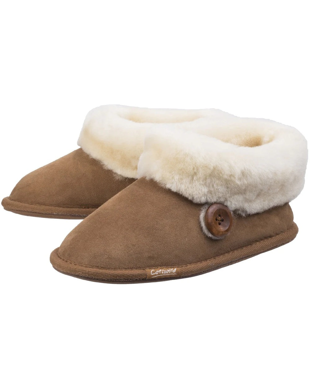 Cotswold Womens Wotton Sheepskin Bootie Slippers in Chestnut 