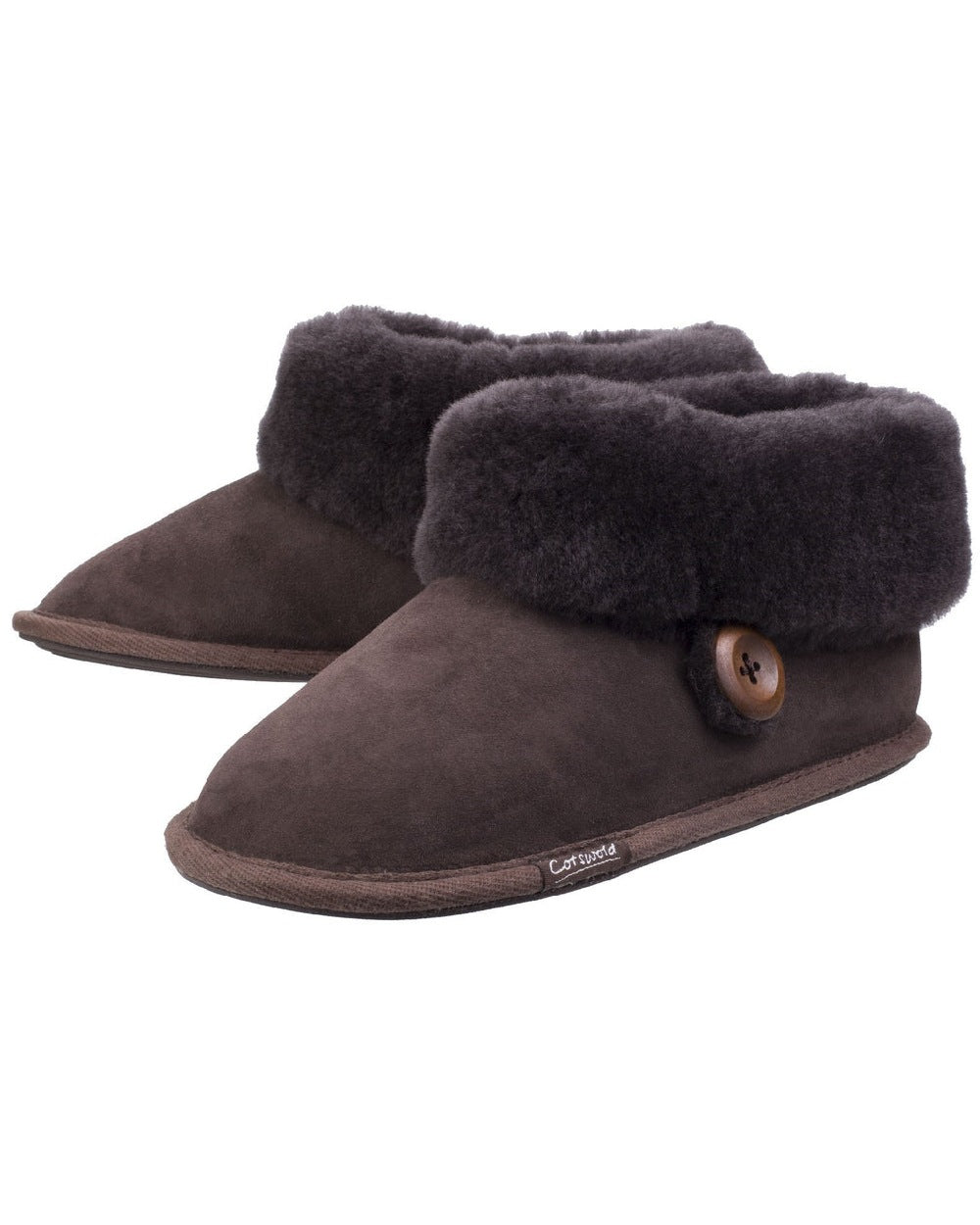 Cotswold Womens Wotton Sheepskin Bootie Slippers in Chocolate 
