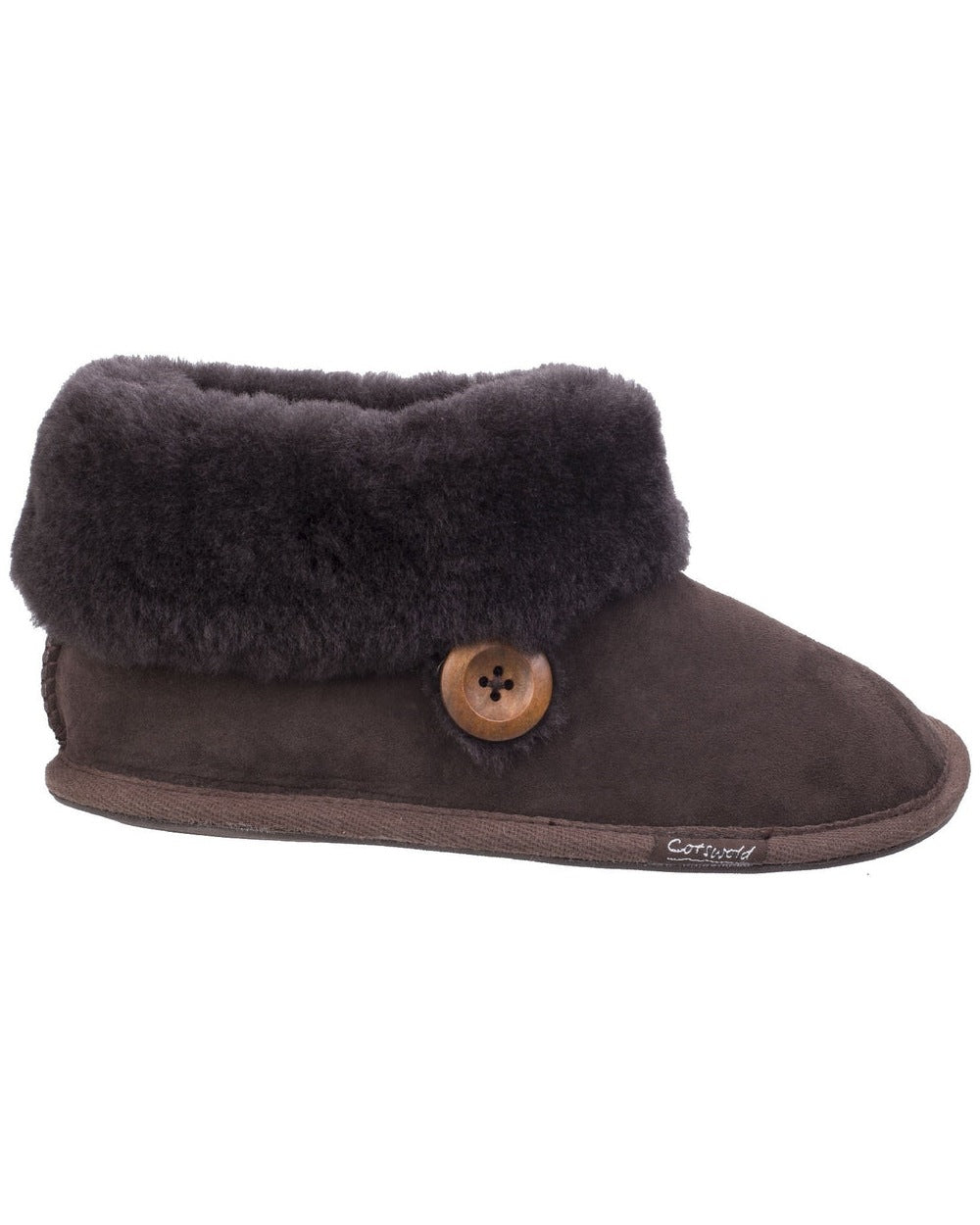 Cotswold Womens Wotton Sheepskin Bootie Slippers in Chocolate 
