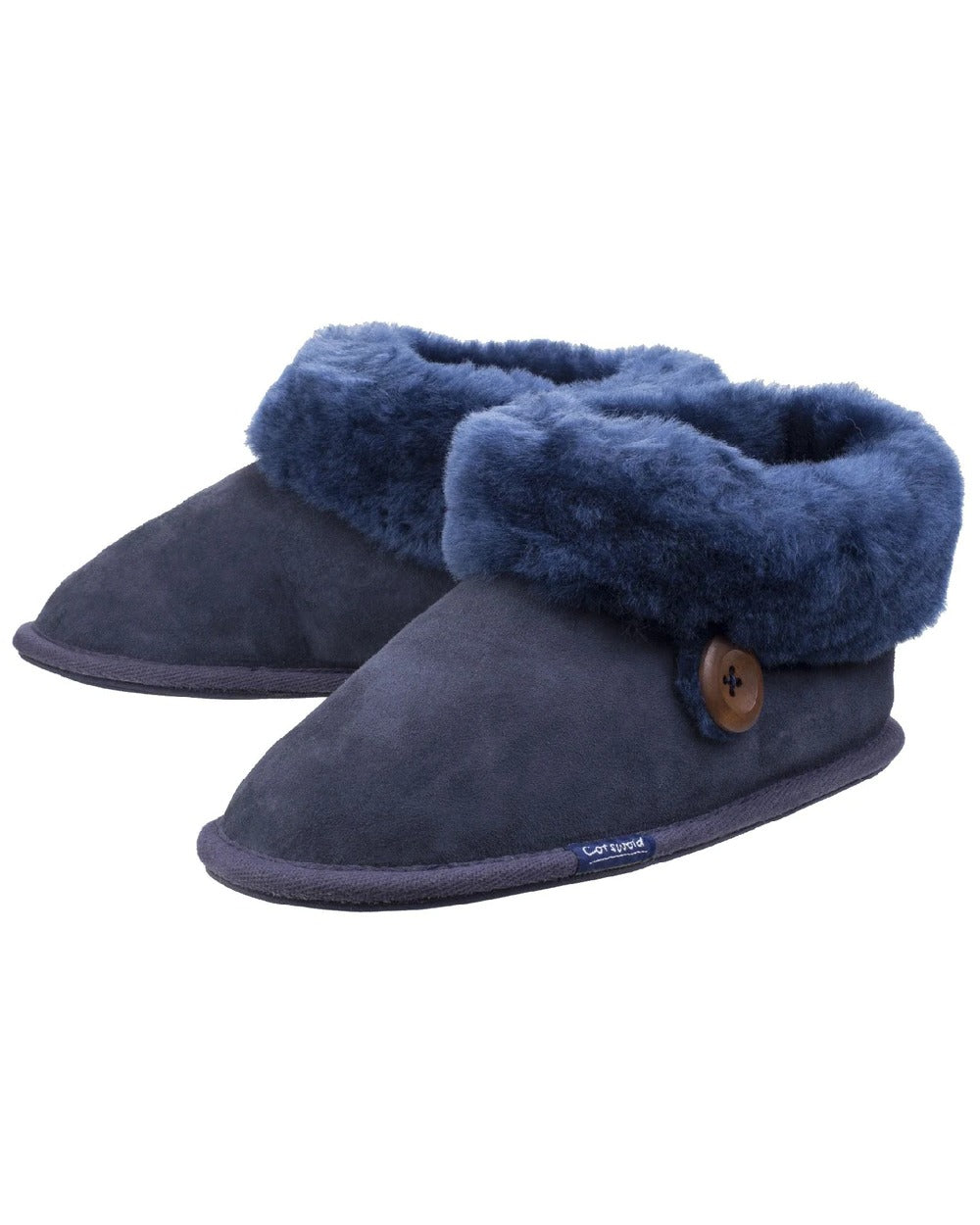 Cotswold Womens Wotton Sheepskin Bootie Slippers in DarkBlue 