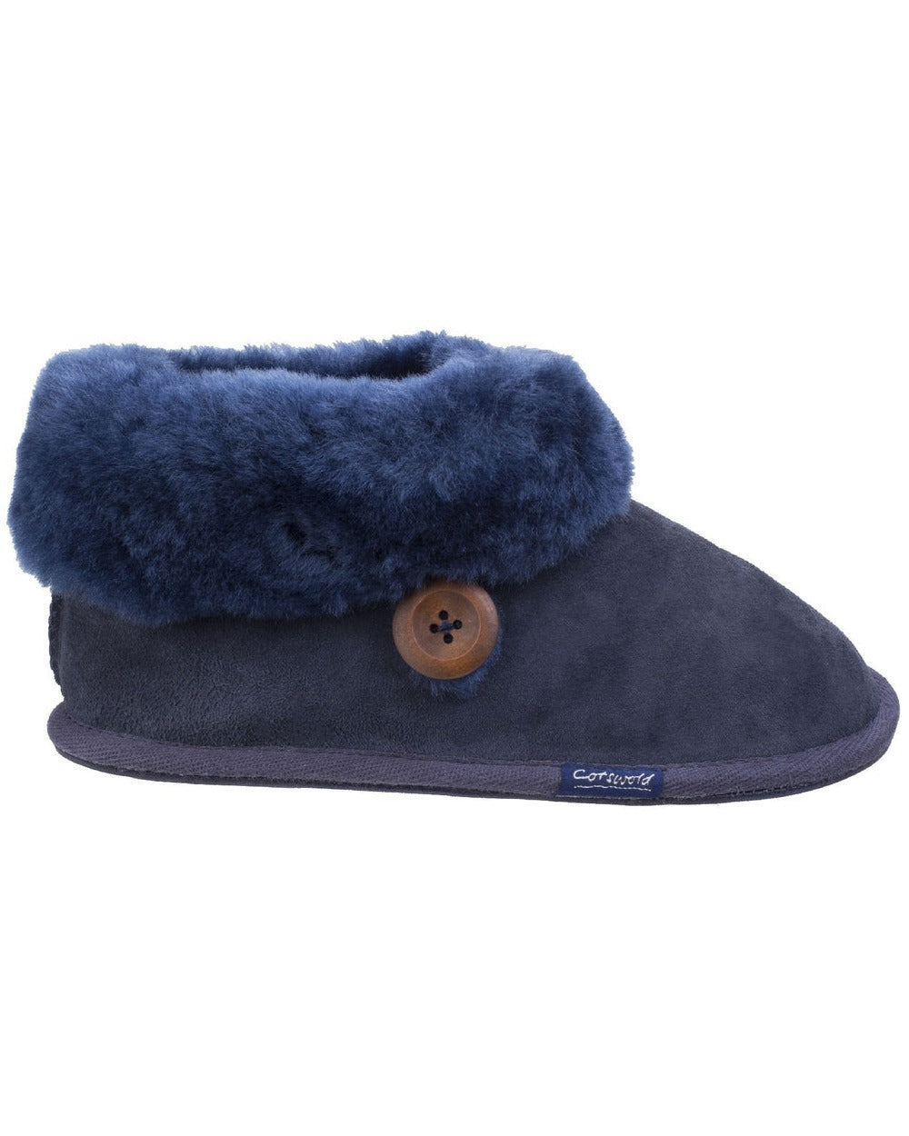 Cotswold Womens Wotton Sheepskin Bootie Slippers in Dark Blue 