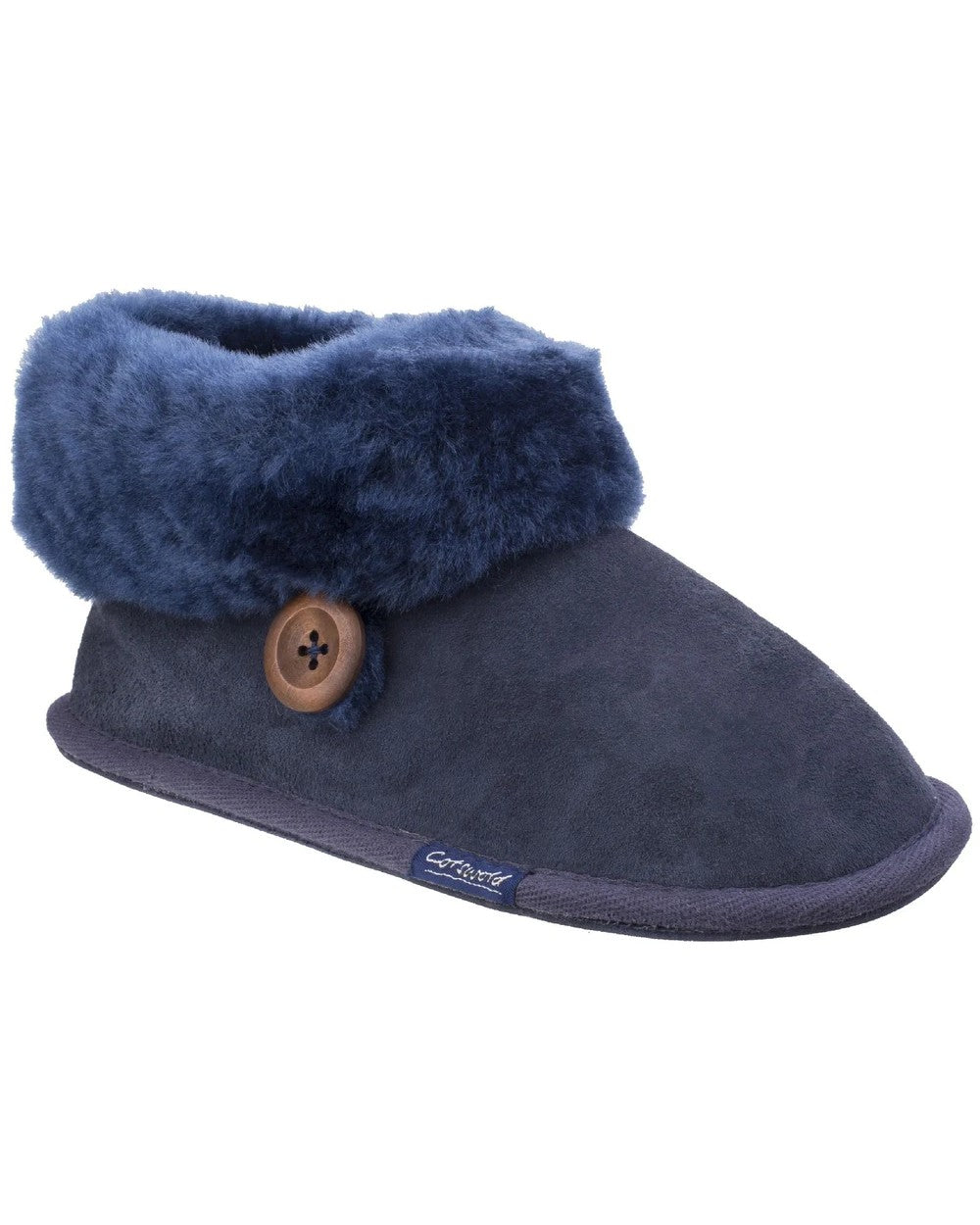 Cotswold Womens Wotton Sheepskin Bootie Slippers in Dark Blue 