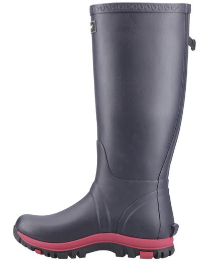 Navy Pink coloured Cotswold Womens Milton Adjustable Wellingtons on white background 