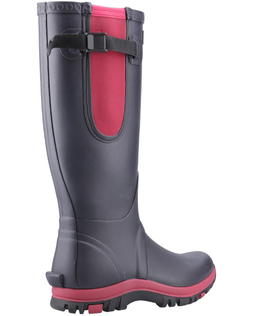 Navy Pink coloured Cotswold Womens Milton Adjustable Wellingtons on white background 