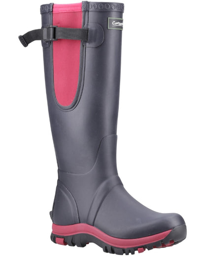 Navy Pink coloured Cotswold Womens Milton Adjustable Wellingtons on white background 