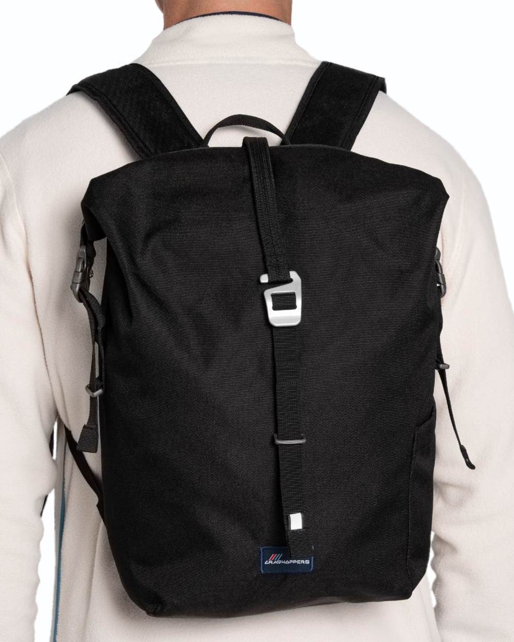 Black coloured Craghoppers 16L Kiwi Classic Rolltop II Backpack on white background 