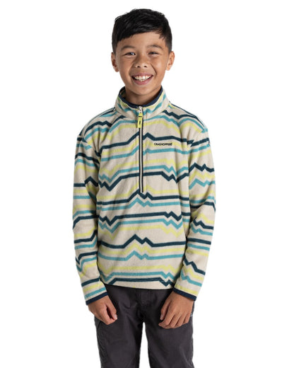 Key Lime Print Coloured Craghoppers Childrens Bachas Half Zip Fleece on white background 