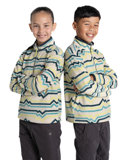 Key Lime Print Coloured Craghoppers Childrens Bachas Half Zip Fleece on white background 