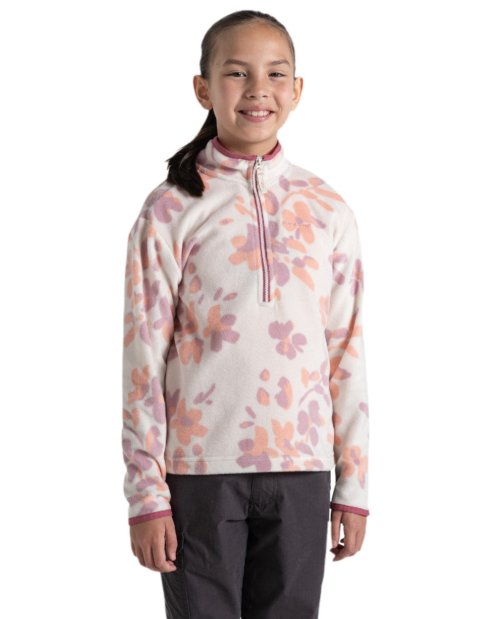 Seasalt Print Coloured Craghoppers Childrens Bachas Half Zip Fleece on white background 