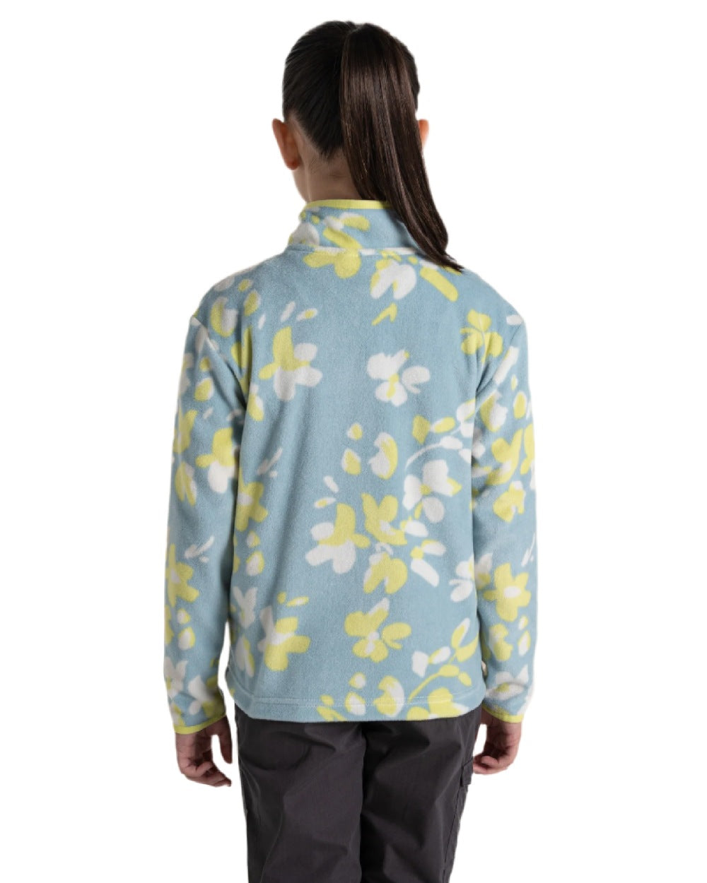 Sky Blue Print Coloured Craghoppers Childrens Bachas Half Zip Fleece on white background 
