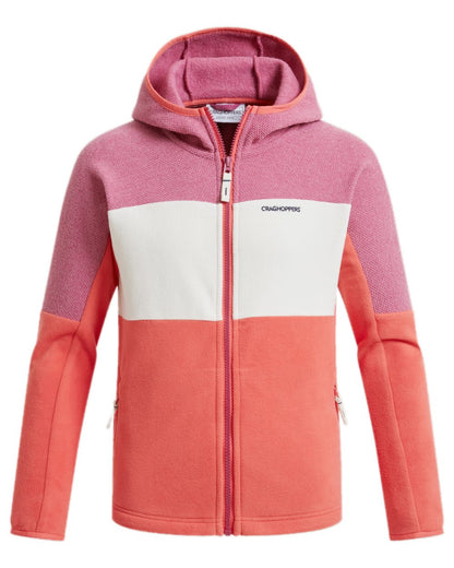 Dusky Hibiscus Deep Coral Coloured Craghoppers Childrens Bindloe Hooded Fleece Jacket on white background 
