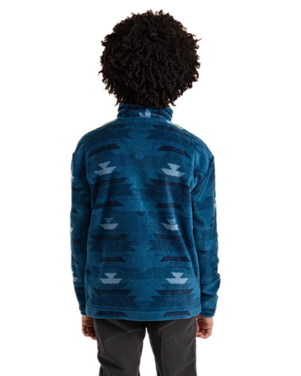 Blue Navy Print Coloured Craghoppers Childrens Calke Half Zip Fleece on white background 