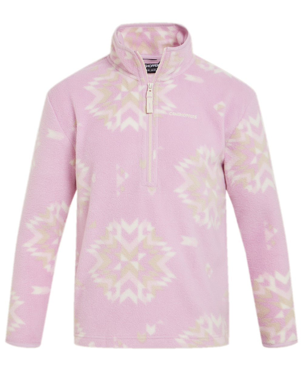 Orchid Print Coloured Craghoppers Childrens Calke Half Zip Fleece on white background 