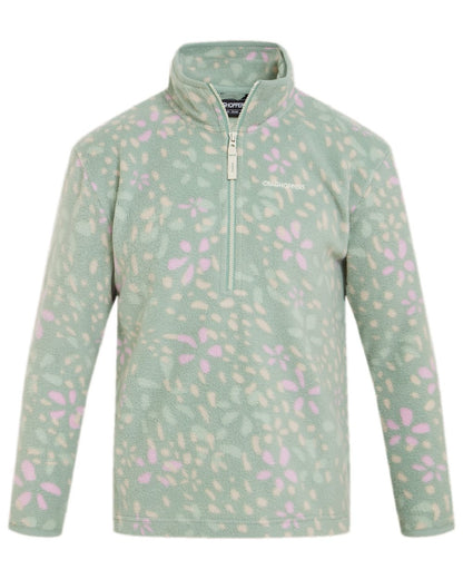 Pale Pistachio Print Coloured Craghoppers Childrens Calke Half Zip Fleece on white background 