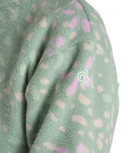 Pale Pistachio Print Coloured Craghoppers Childrens Calke Half Zip Fleece on white background 