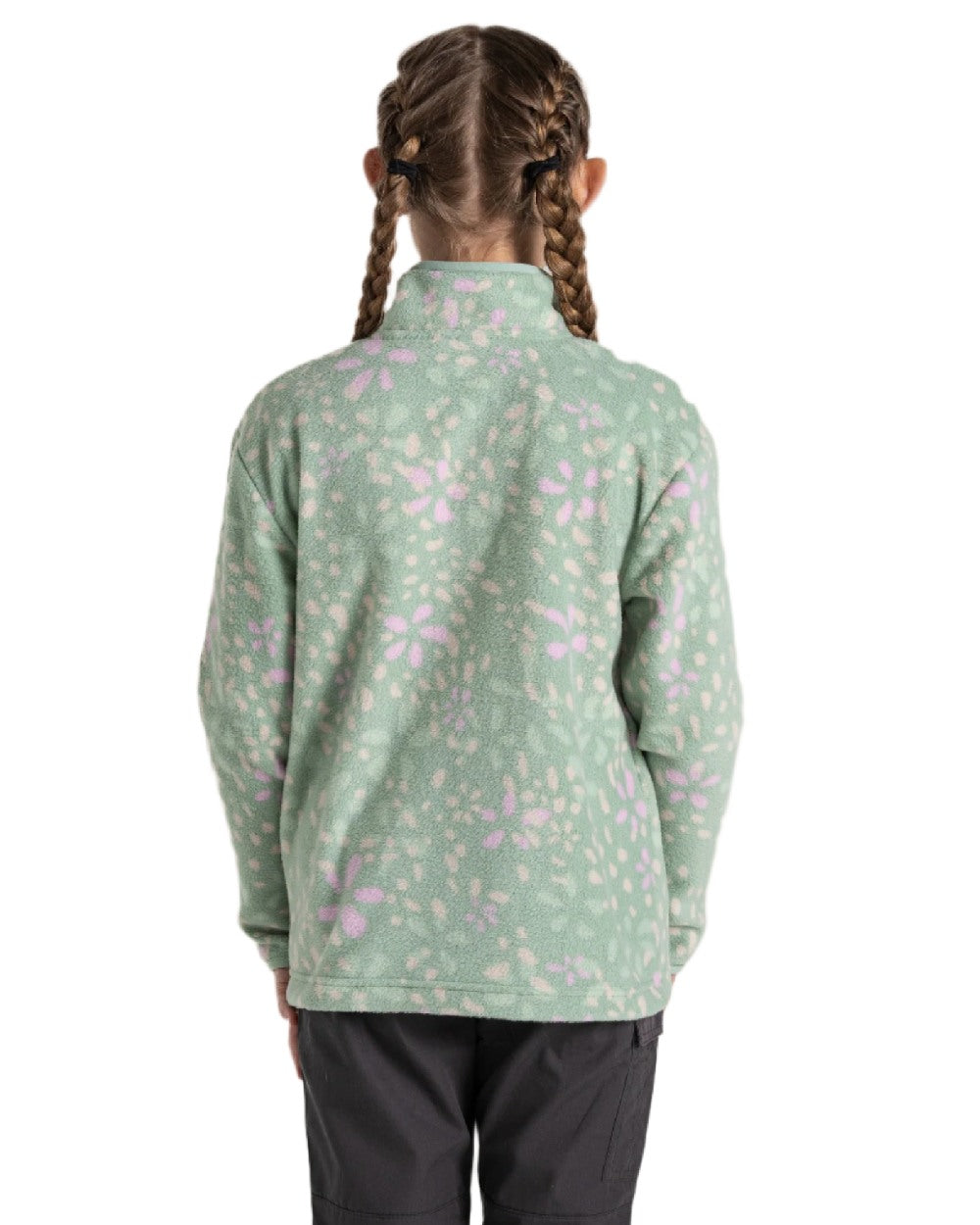 Pale Pistachio Print Coloured Craghoppers Childrens Calke Half Zip Fleece on white background 