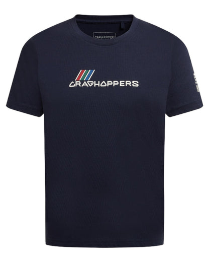 Blue Navy Brand Carrier coloured Craghoppers Childrens Ellis Short Sleeved T-Shirt on white background 