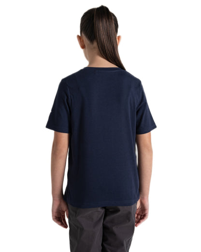 Blue Navy Brand Carrier coloured Craghoppers Childrens Ellis Short Sleeved T-Shirt on white background 