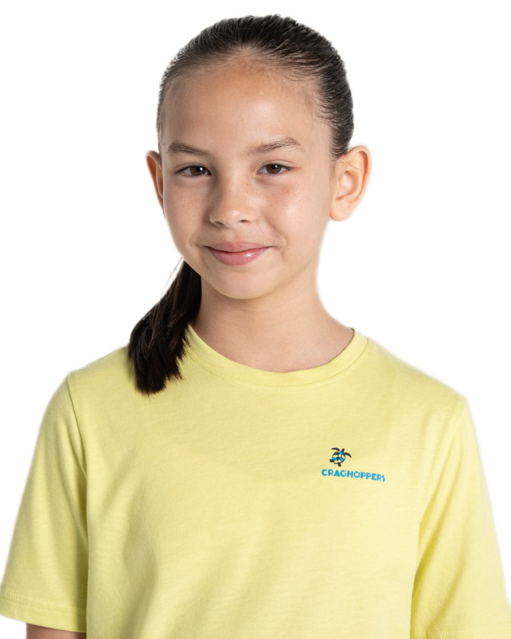 Key Lime coloured Craghoppers Childrens Ellis Short Sleeved T-Shirt on white background 