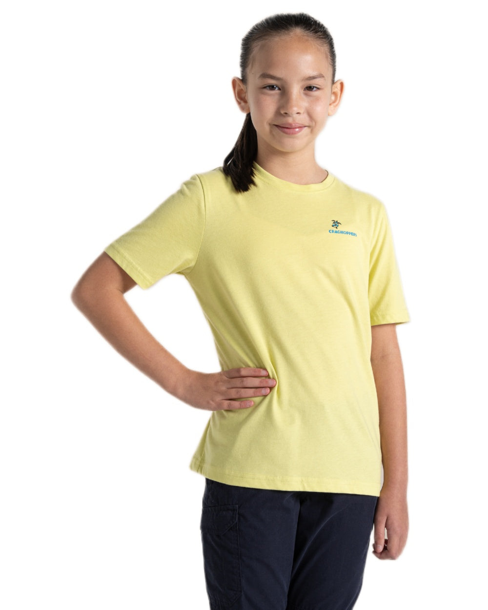 Key Lime coloured Craghoppers Childrens Ellis Short Sleeved T-Shirt on white background 