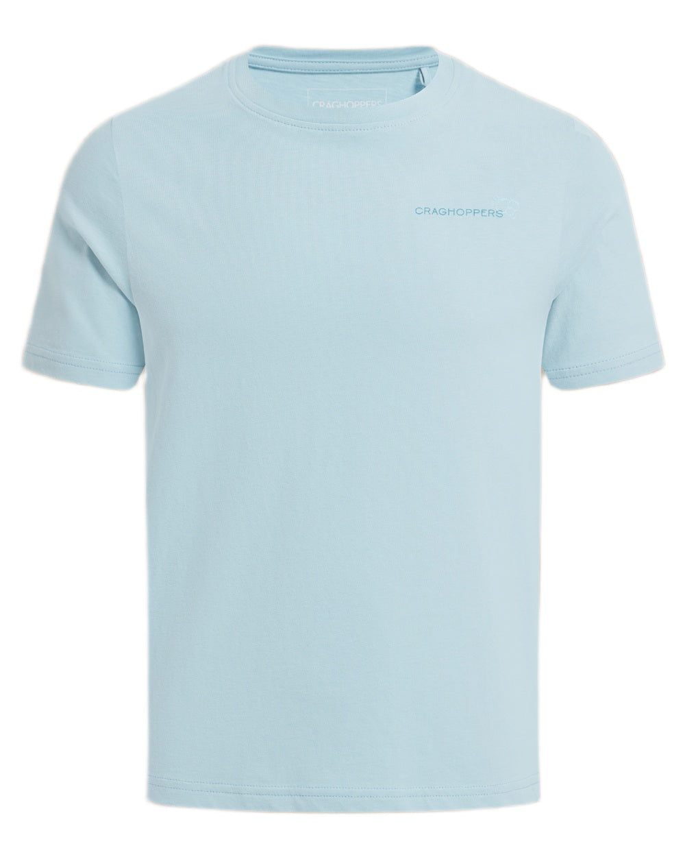 Sky Blue coloured Craghoppers Childrens Ellis Short Sleeved T-Shirt on white background 