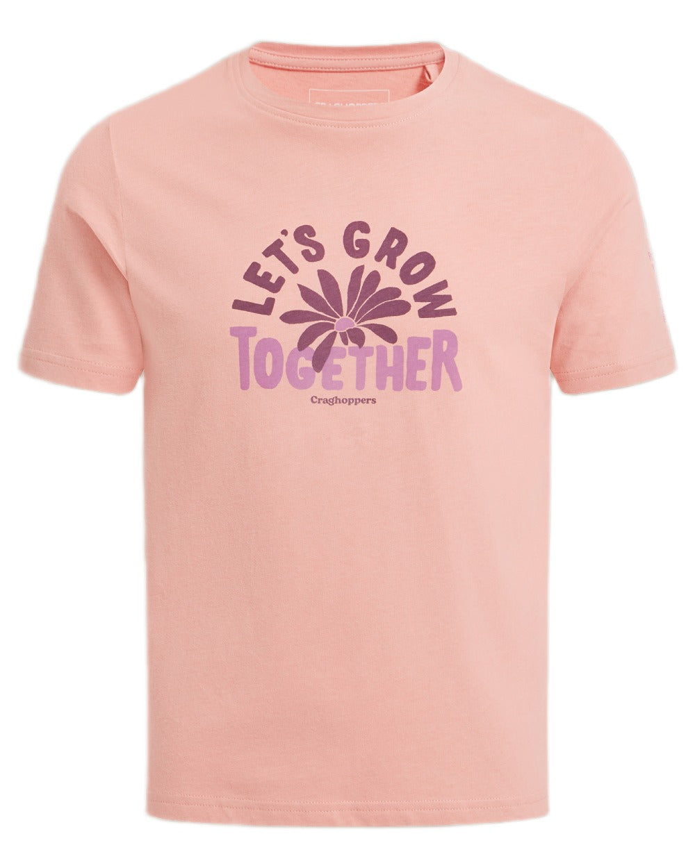 Sunset Haze coloured Craghoppers Childrens Ellis Short Sleeved T-Shirt on white background 