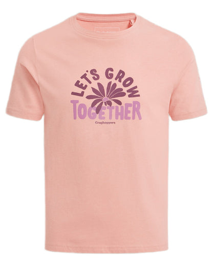 Sunset Haze coloured Craghoppers Childrens Ellis Short Sleeved T-Shirt on white background 