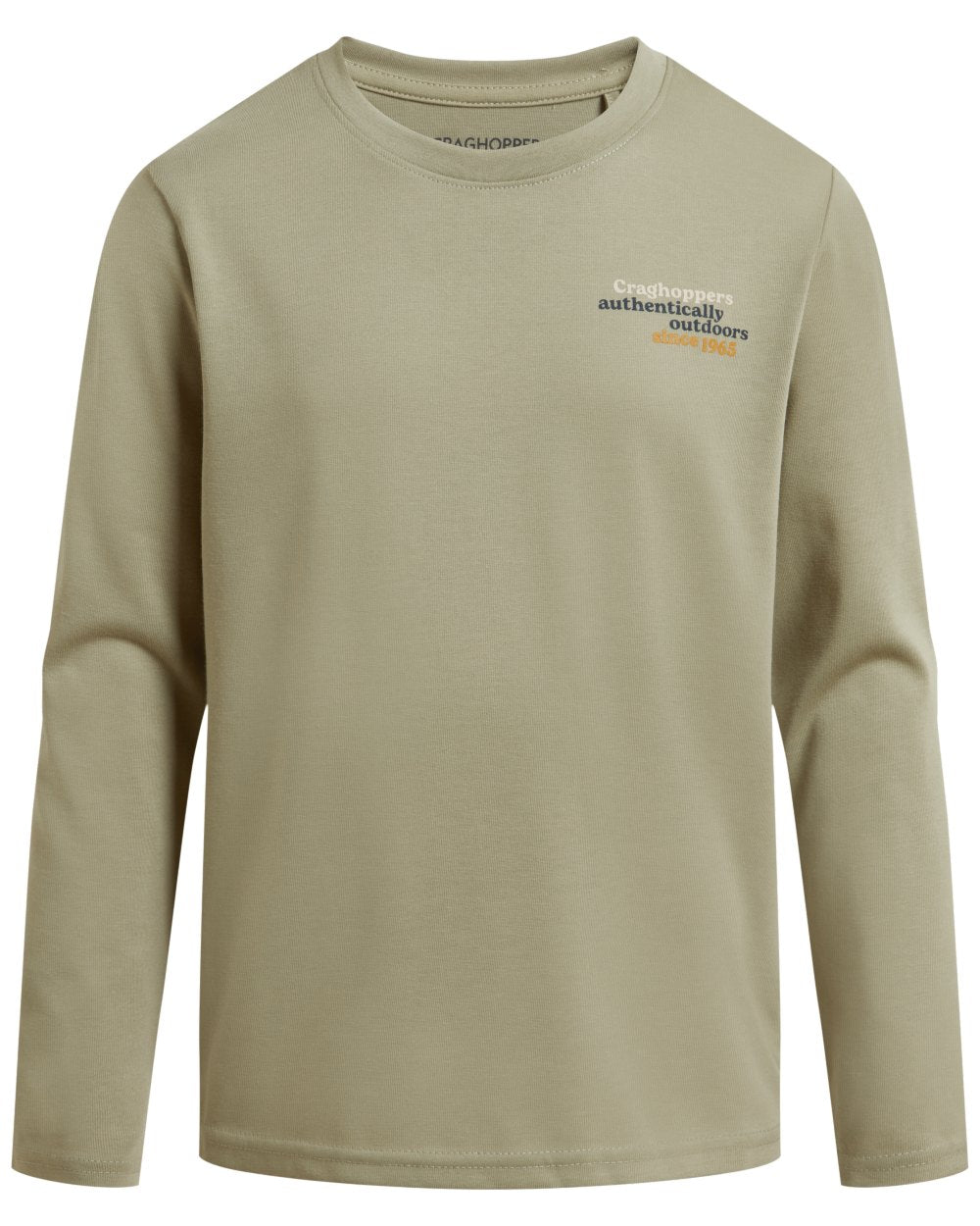 Bayleaf coloured Craghoppers Childrens Nosilife Cruz Long Sleeved T-Shirt on white background 