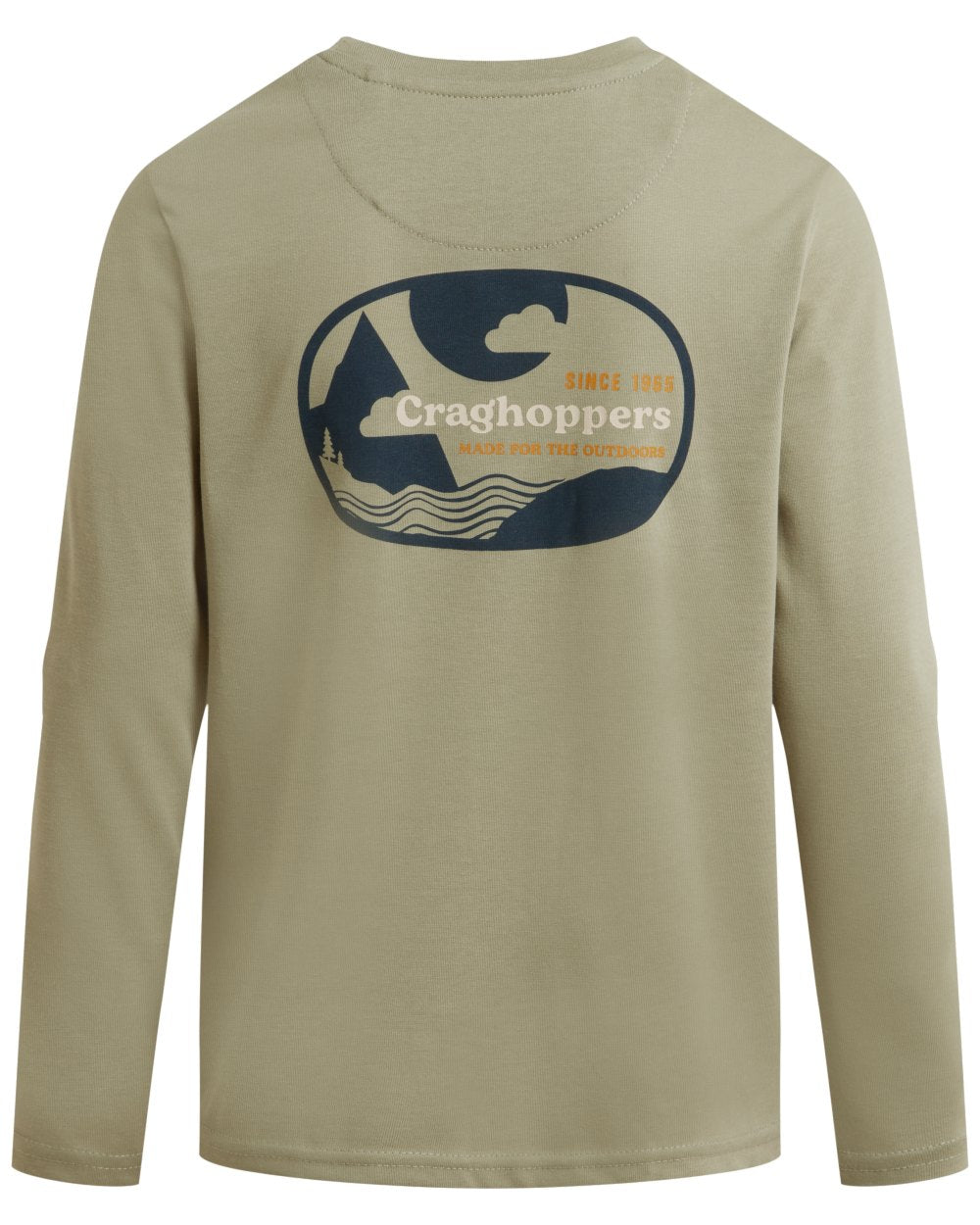Bayleaf coloured Craghoppers Childrens Nosilife Cruz Long Sleeved T-Shirt on white background 