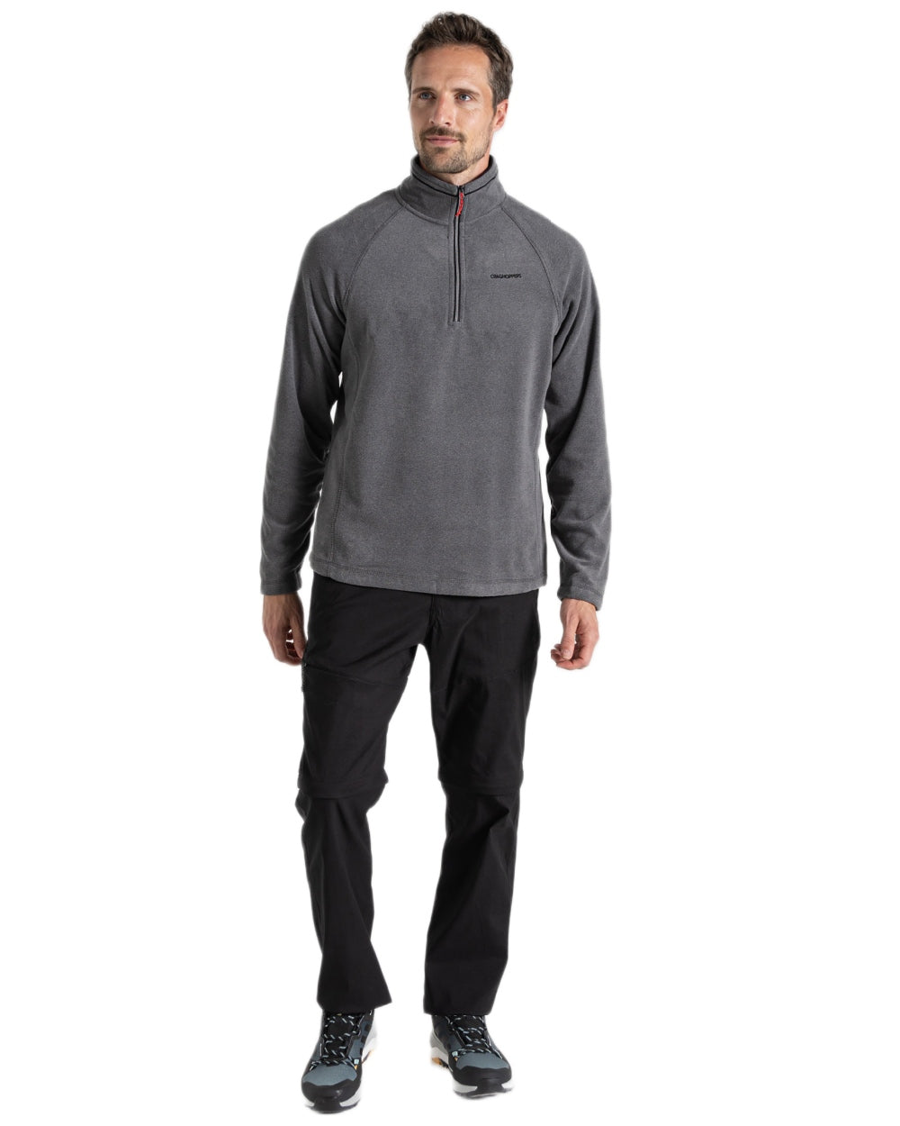 Black Pepper Marl Coloured Craghoppers Corey VI Half Zip Fleece on white background 