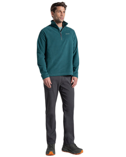 Dark Viridian Coloured Craghoppers Corey VI Half Zip Fleece on white background 