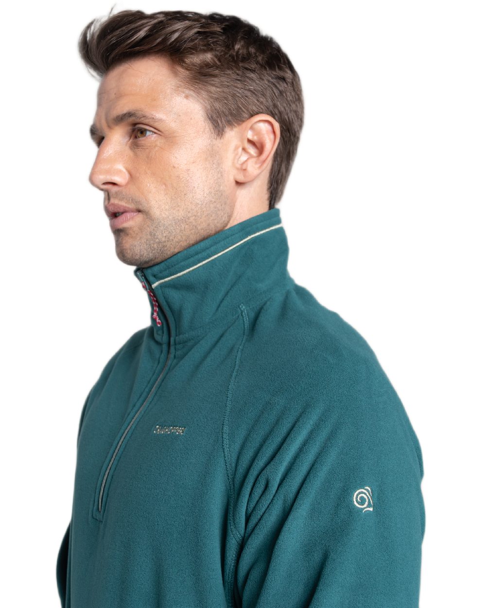 Dark Viridian Coloured Craghoppers Corey VI Half Zip Fleece on white background 