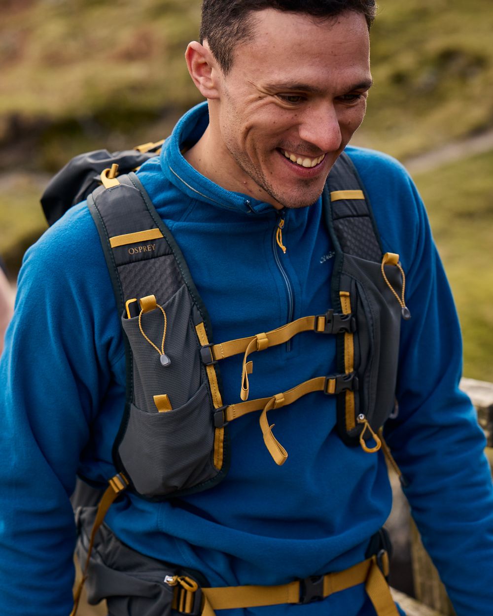 Poseidon Blue Coloured Craghoppers Corey VI Half Zip Fleece on mountain background 