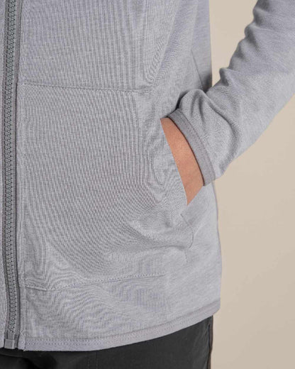 Soft Grey Marl Coloured Craghoppers Kids Nosi Life Frey Hooded Jacket on Beige Background 