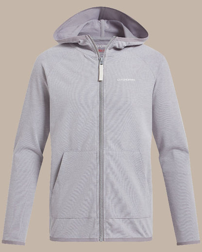 Soft Grey Marl Coloured Craghoppers Kids Nosi Life Frey Hooded Jacket on Beige Background 