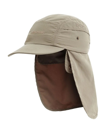Pebble Coloured Craghoppers Kids Nosilife Desert Hat II on White Background 